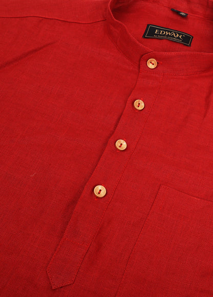 Red Linen Short Kurta