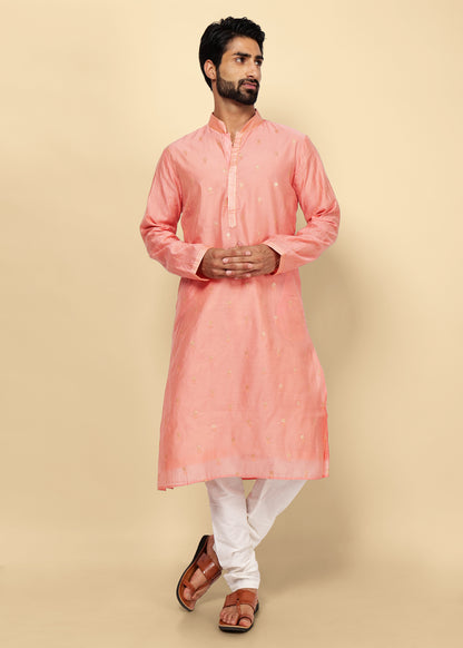 Peach Silk Kurta Set