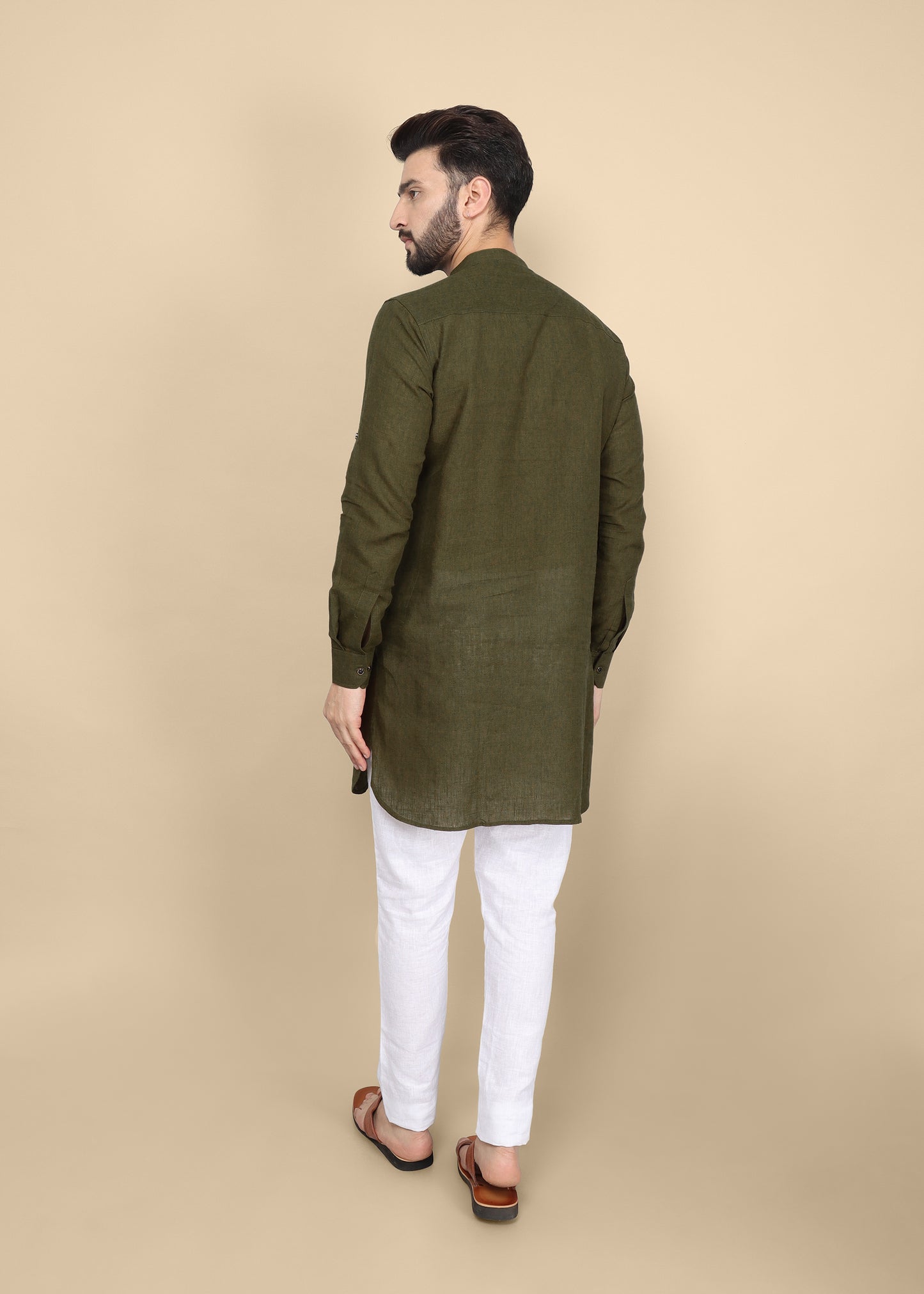 Olive Green Linen Kurta