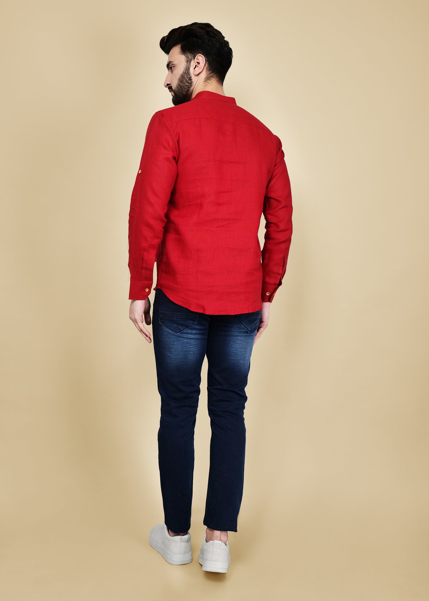 Red Linen Short Kurta