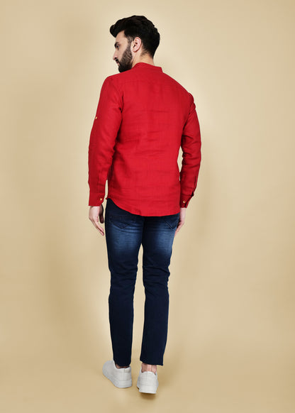 Red Linen Short Kurta