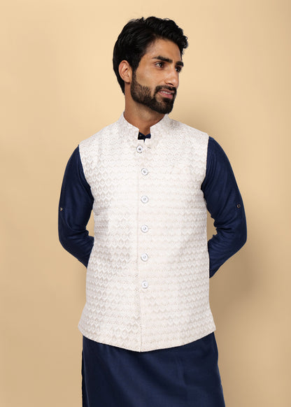 White Sequence Nehru Jacket