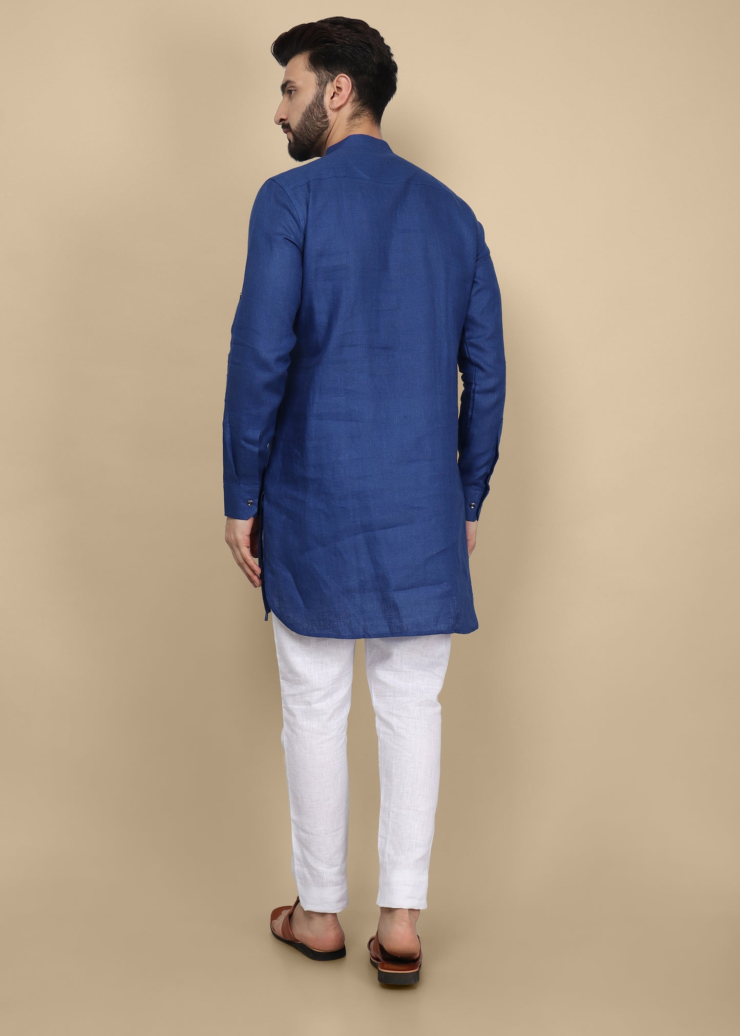 R blue Linen Kurta