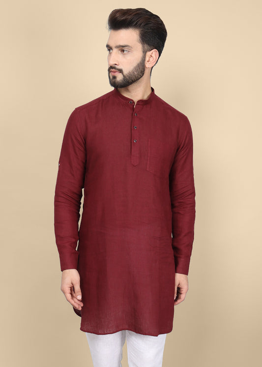 Wine Linen Kurta