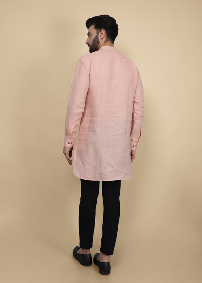 Onion Pink Linen Kurta