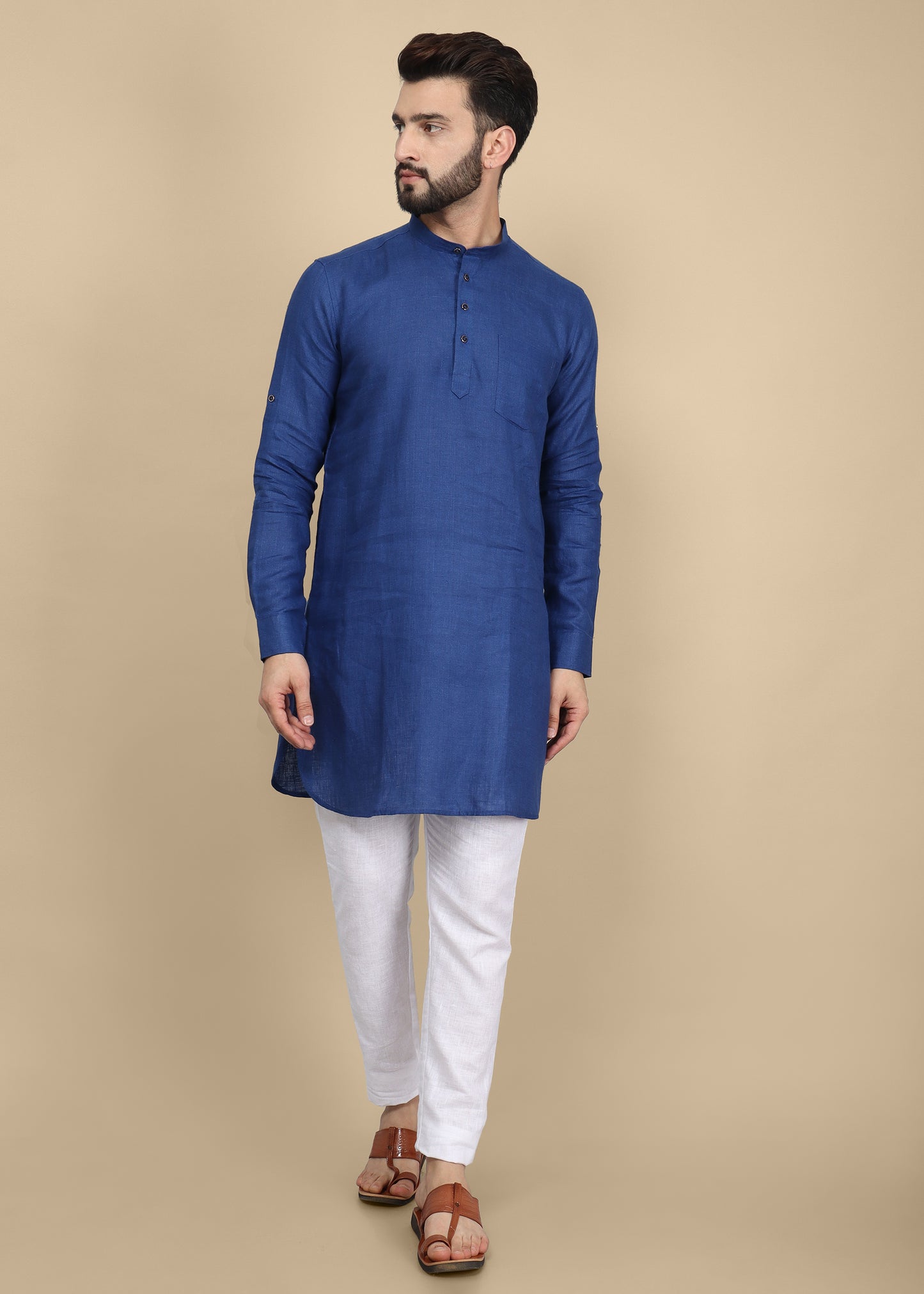 R blue Linen Kurta