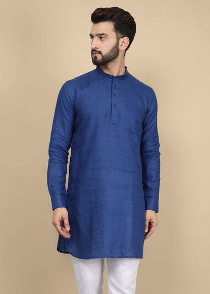 R blue Linen Kurta