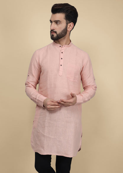 Onion Pink Linen Kurta