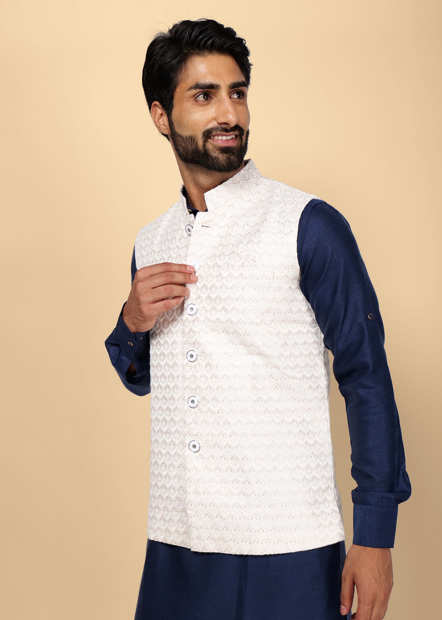 White Sequence Nehru Jacket