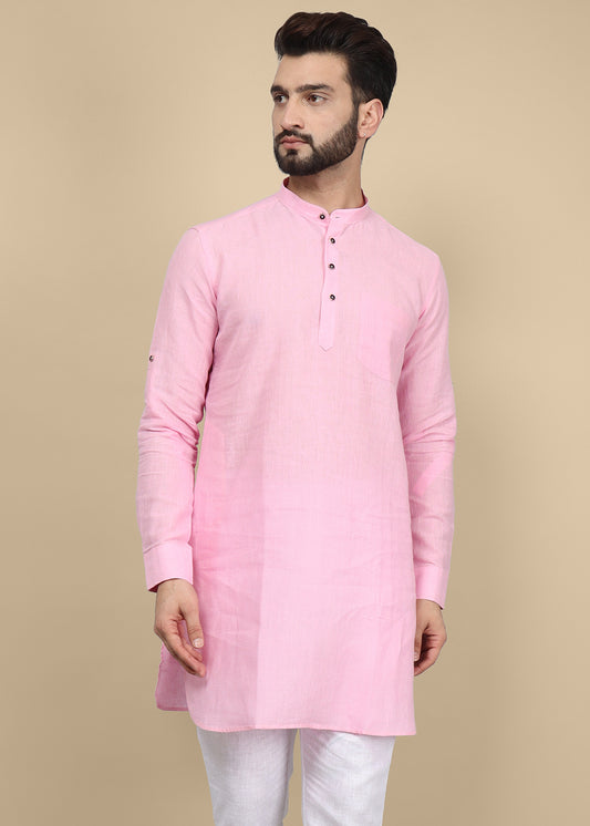 Pink Linen Kurta