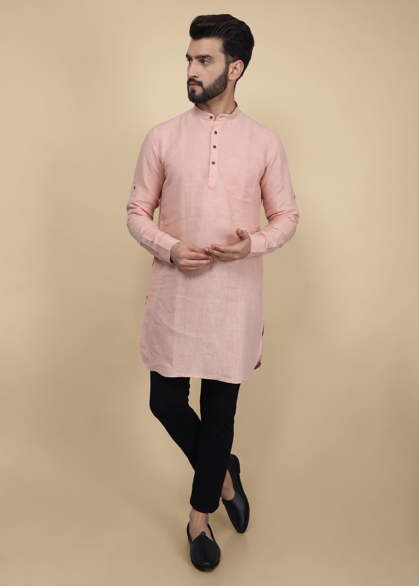 Onion Pink Linen Kurta