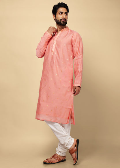 Peach Silk Kurta Set