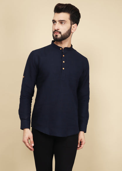 Navy Blue Linen Short Kurta