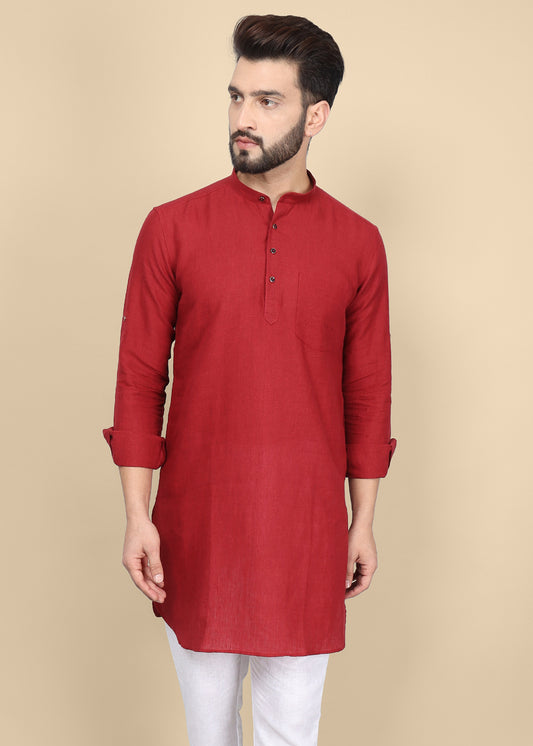 Maroon Linen Kurta