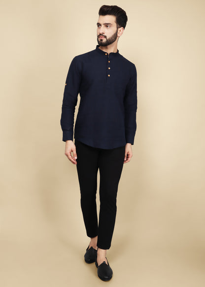 Navy Blue Linen Short Kurta