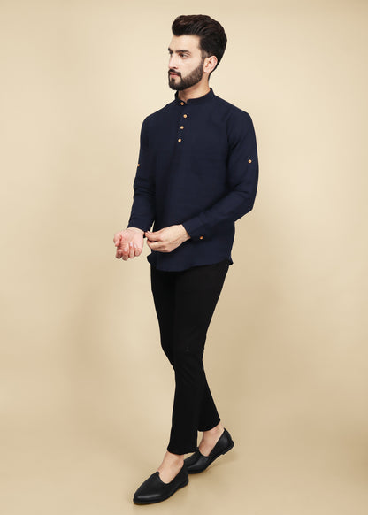 Navy Blue Linen Short Kurta