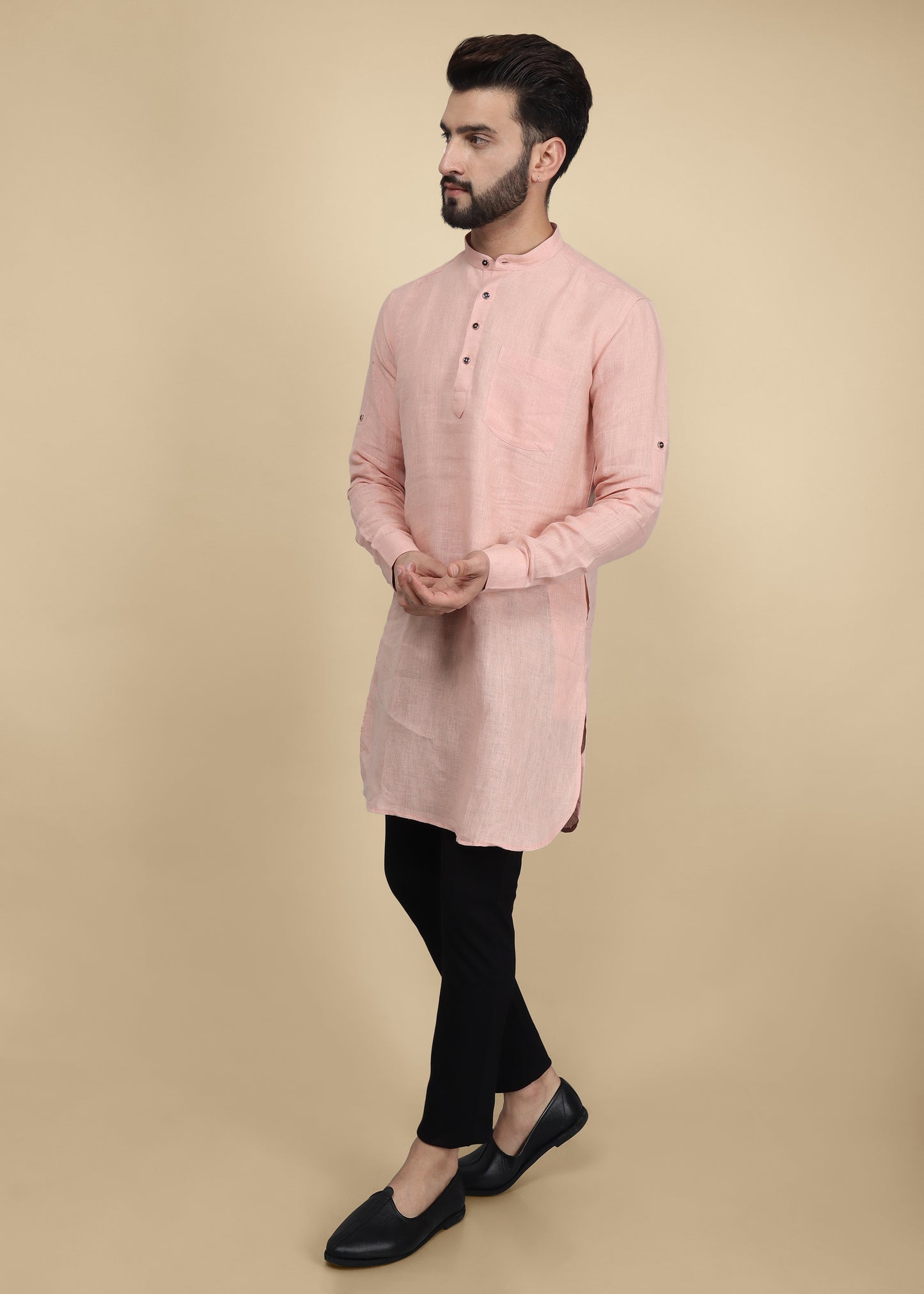 Onion Pink Linen Kurta