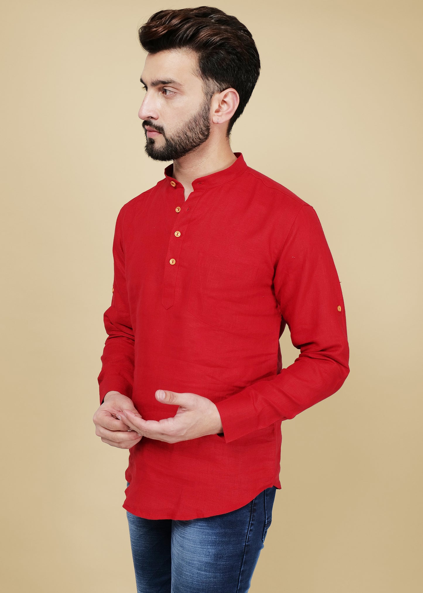 Red Linen Short Kurta