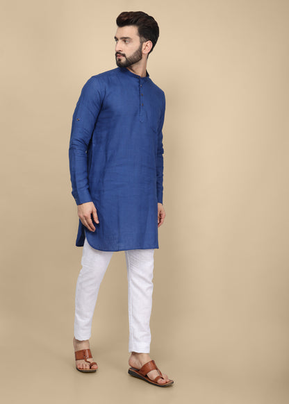 R blue Linen Kurta