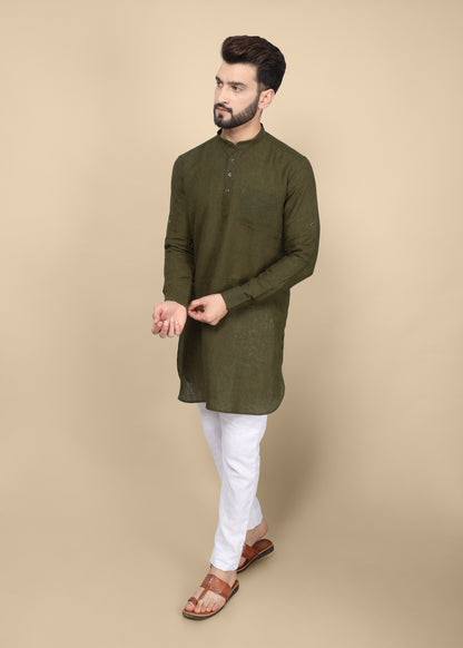 Olive Green Linen Kurta