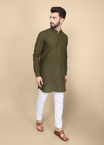 Olive Green Linen Kurta