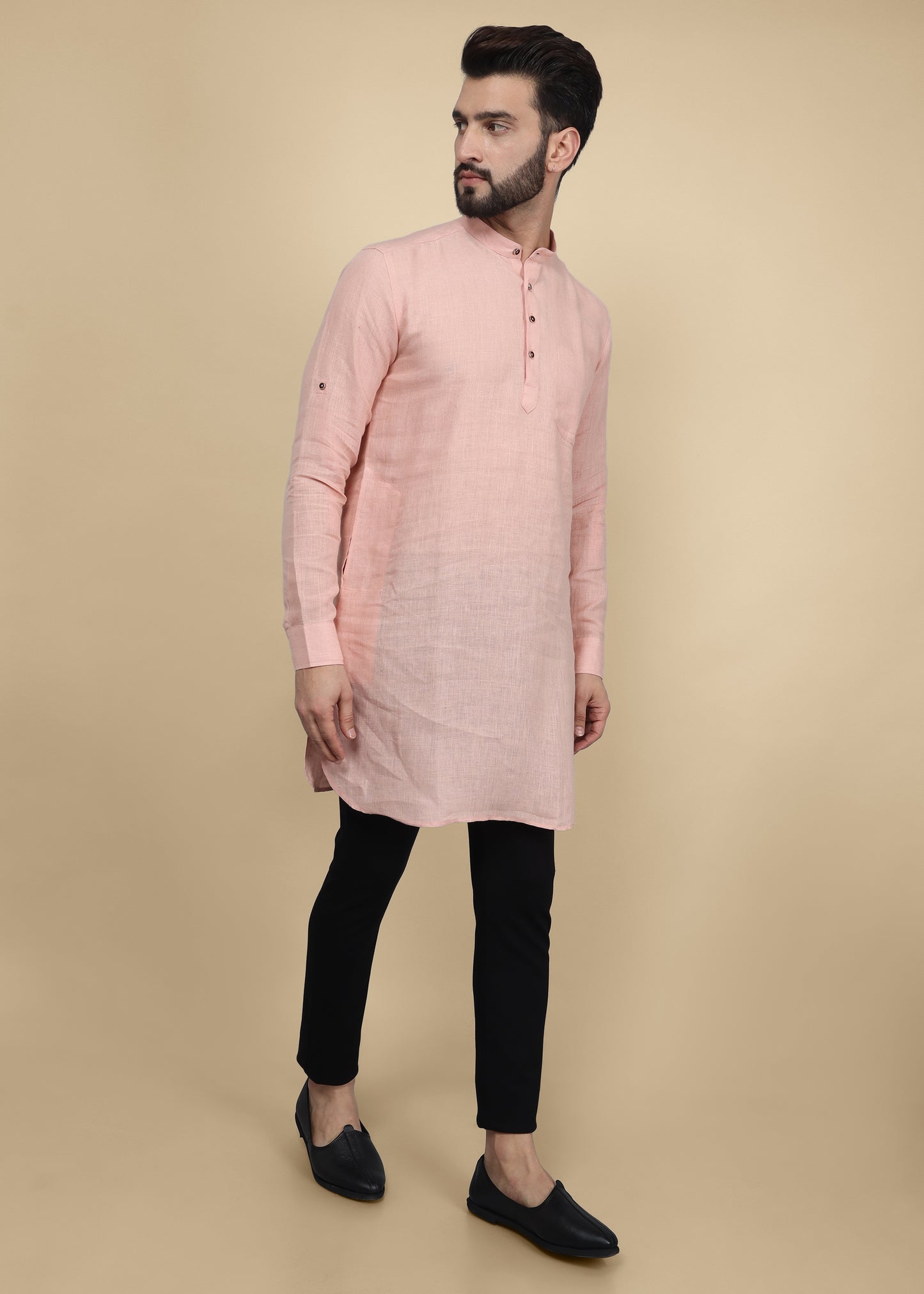 Onion Pink Linen Kurta