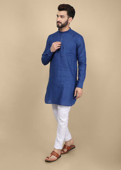 R blue Linen Kurta