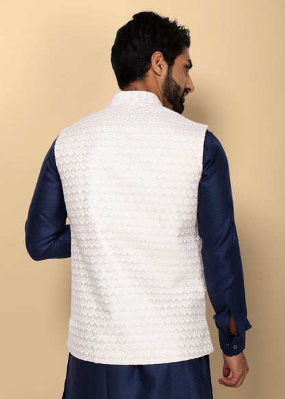 White Sequence Nehru Jacket