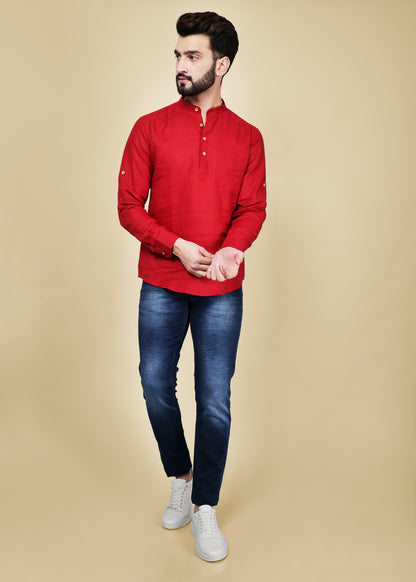 Red Linen Short Kurta