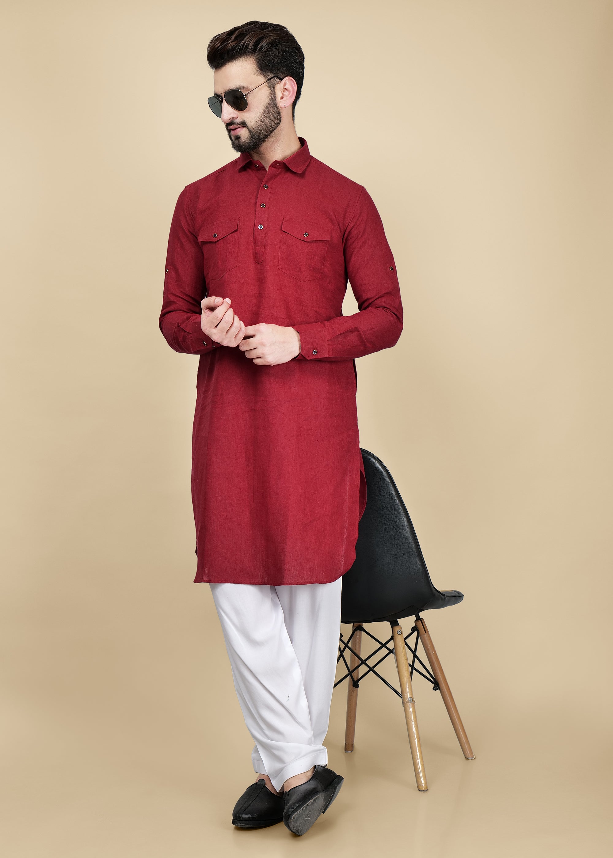 PATHANI KURTA WITH PATIALA PANT EDWAN by Rushab Khandelwal