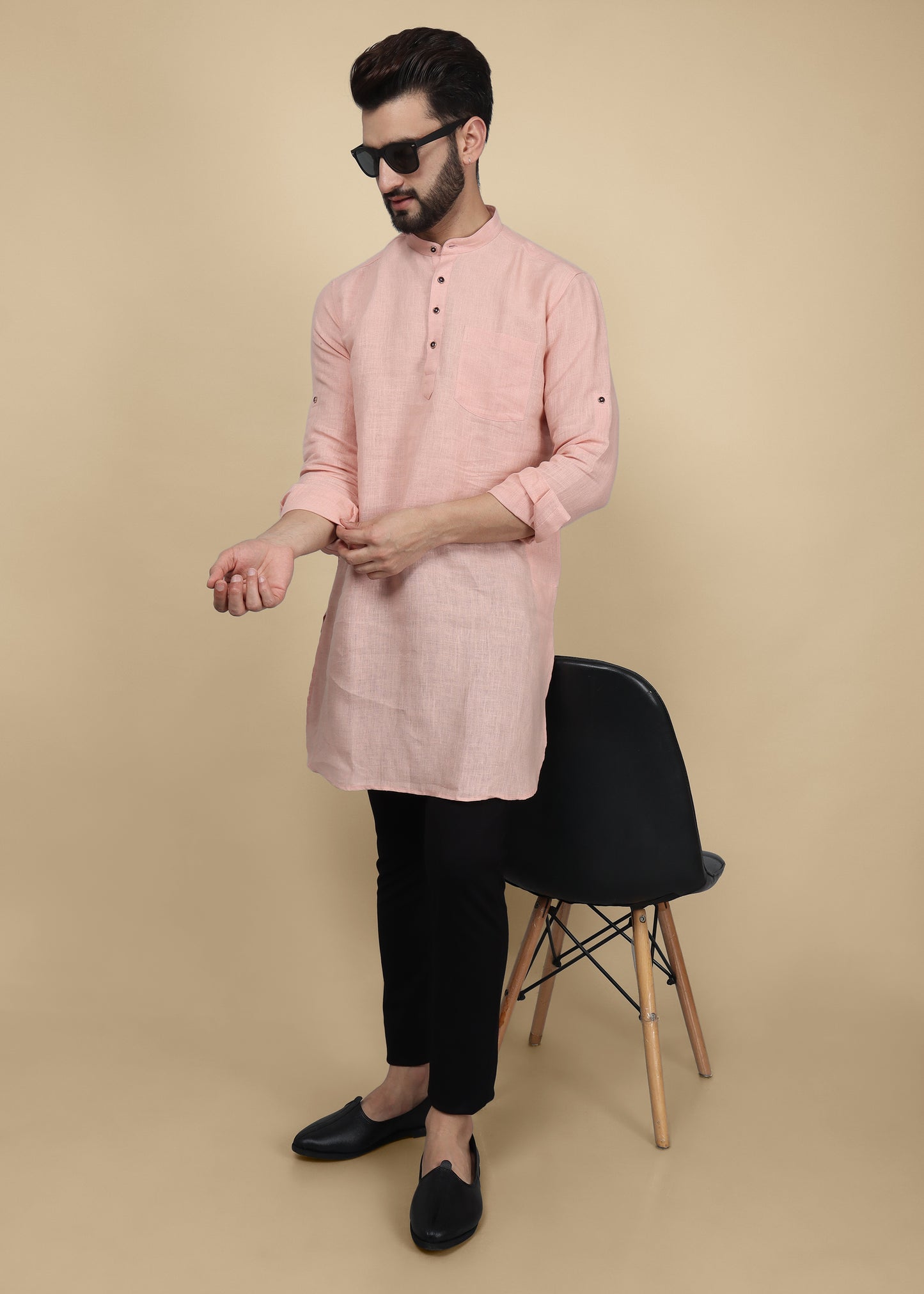 Onion Pink Linen Kurta