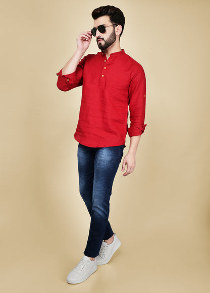 Red Linen Short Kurta