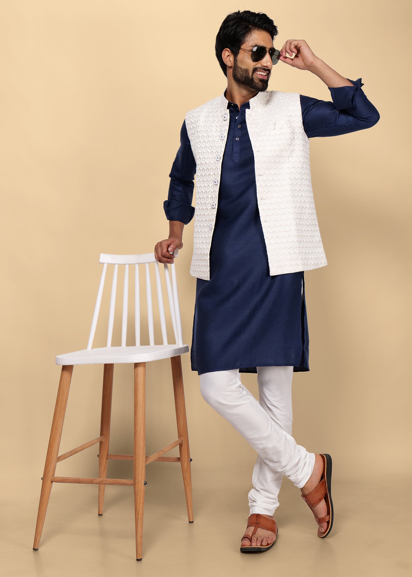 White Sequence Nehru Jacket