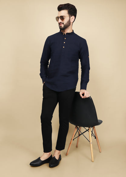 Navy Blue Linen Short Kurta