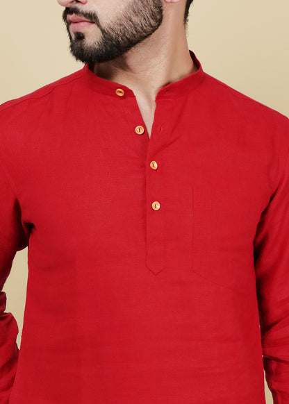 Red Linen Short Kurta