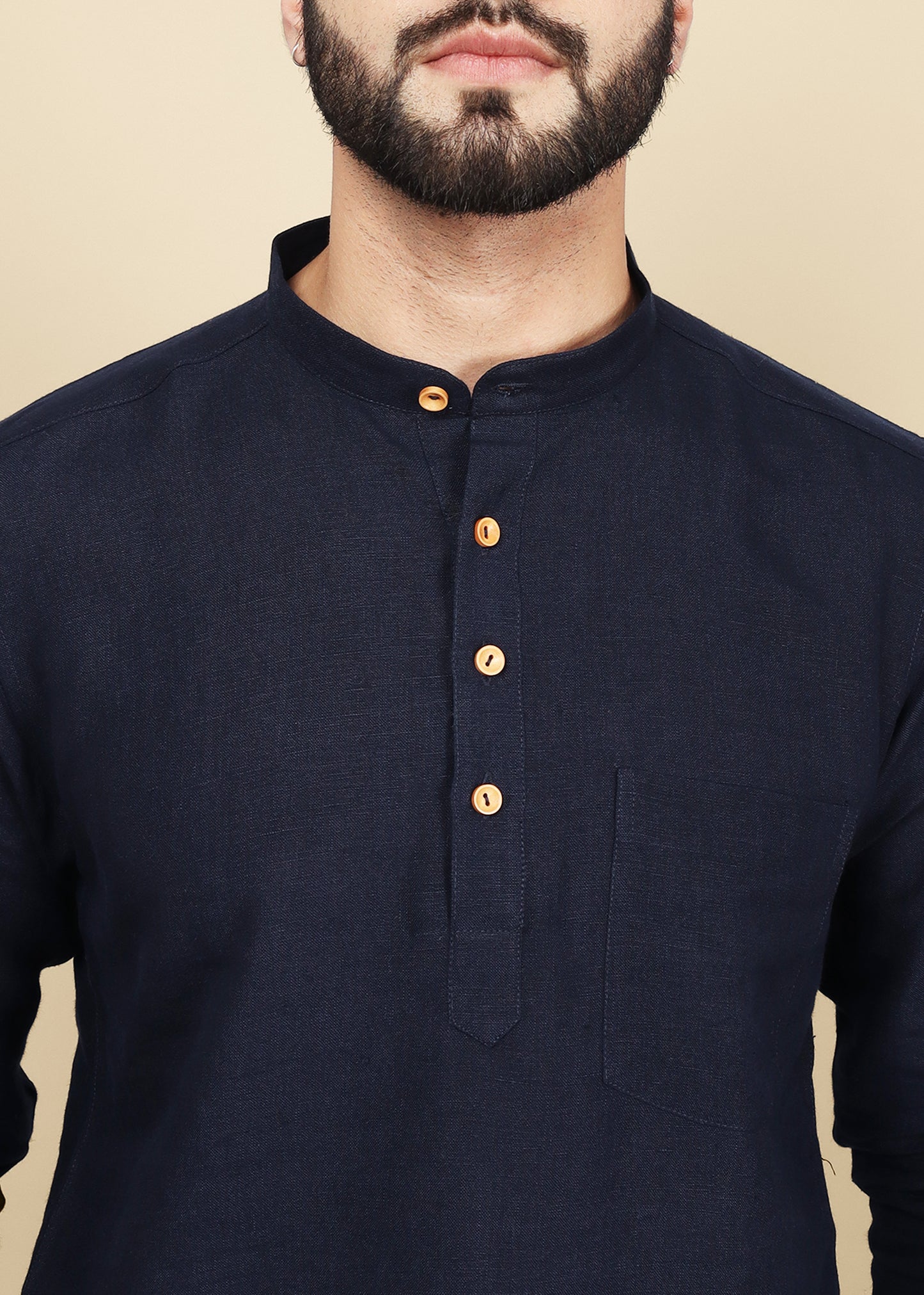 Navy Blue Linen Short Kurta