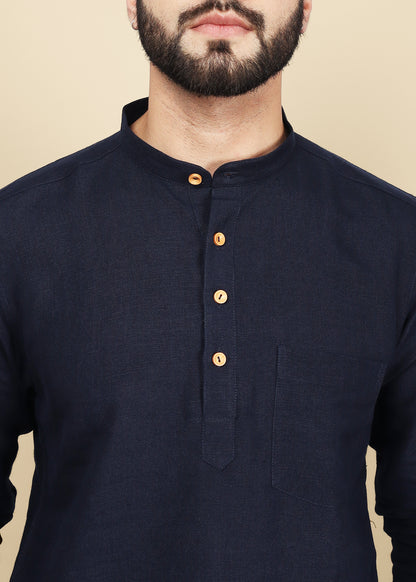 Navy Blue Linen Short Kurta