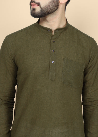 Olive Green Linen Kurta