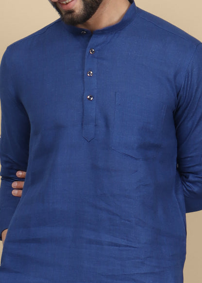 R blue Linen Kurta