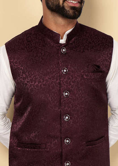 Wine Jacquard Nehru Jacket