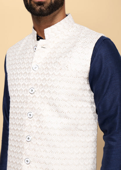 White Sequence Nehru Jacket