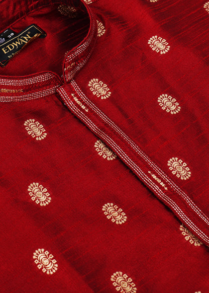 Maroon Motif Printed Silk Kurta Set