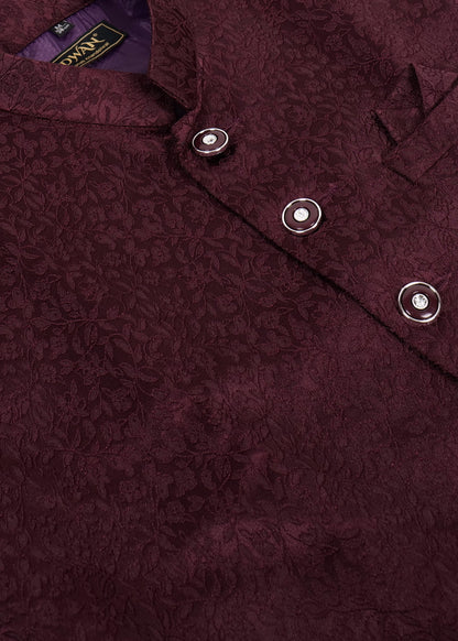 Wine Jacquard Nehru Jacket